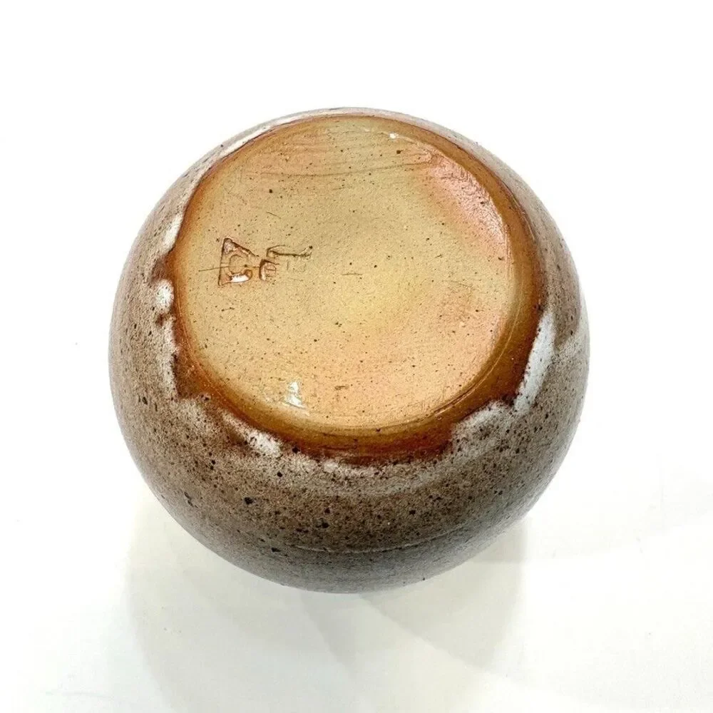 Studio Art Pottery Stoneware Vase Artist Signed 6in Brown Speckled Rustic Decor